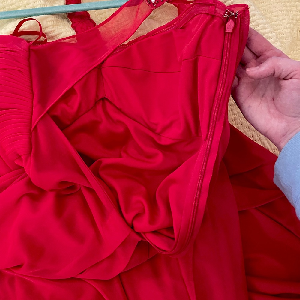 Red & Rhinestone Formal One shoulder Dress - Picture 10 of 13